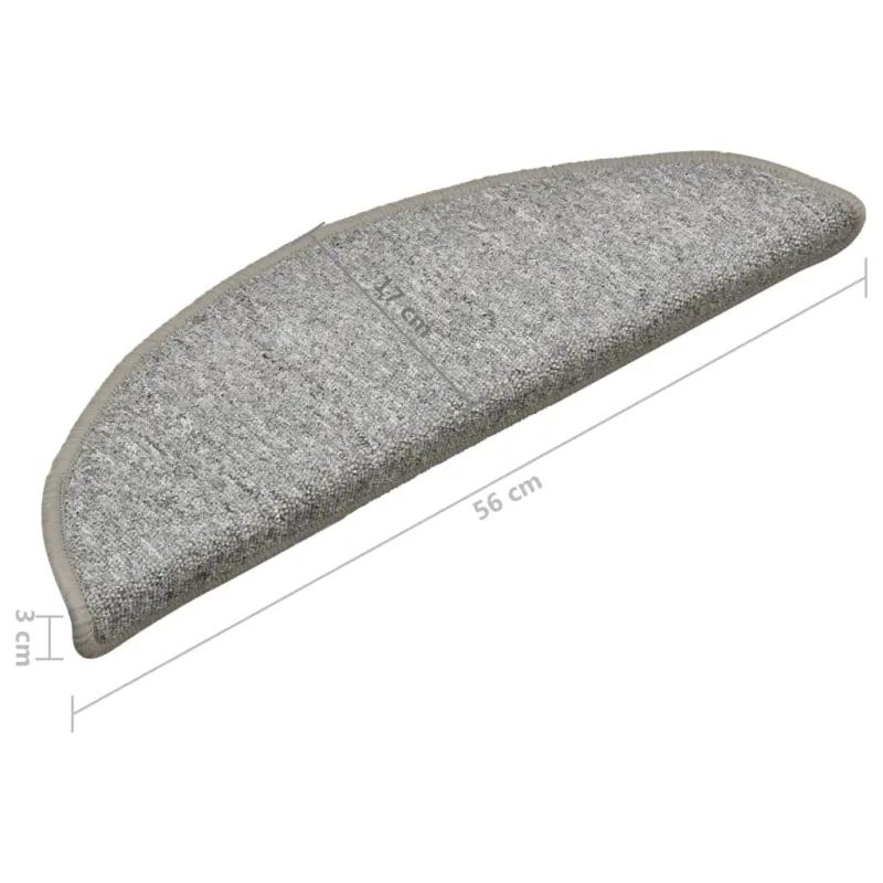 Laiptų kilimėliai, 15 vnt., 56x17x3 cm, šviesiai pilki, pusapvaliai