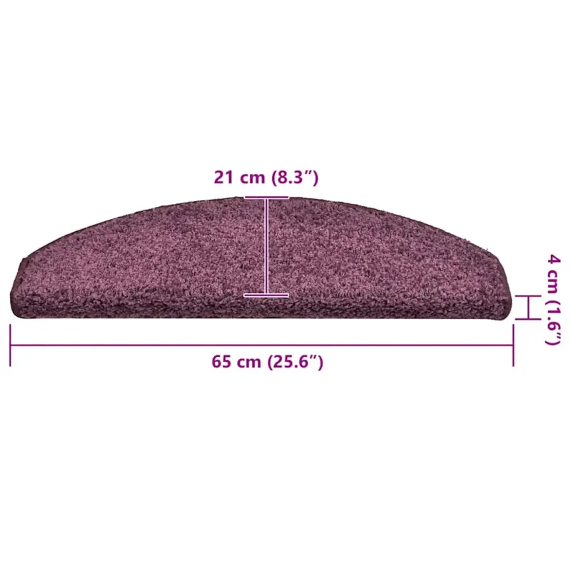 Laiptų kilimėliai, 15 vnt., 65x21x4 cm, tamsiai violetiniai, pusapvaliai, dideli
