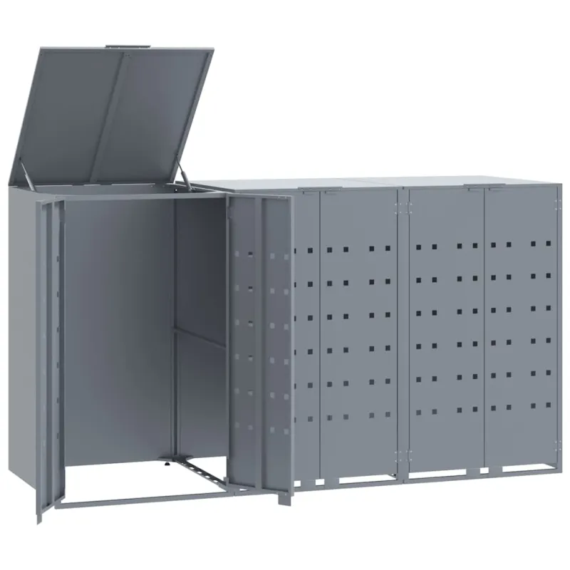 Stoginė trim konteineriams, pilka, 207x79x117cm, plienas