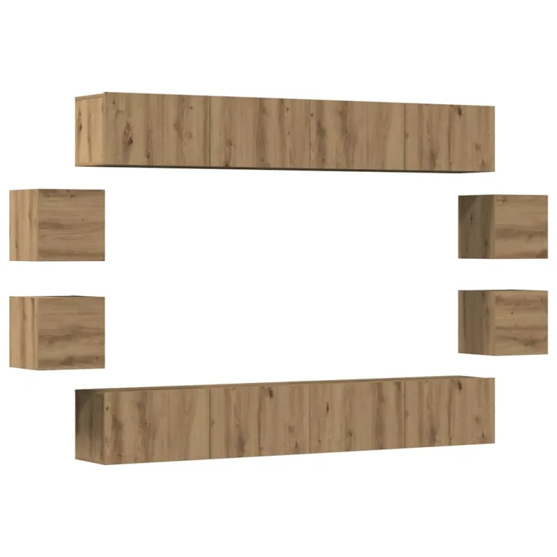 8 dalių sieninis televizoriaus spintelės komplektas Artisan Oak