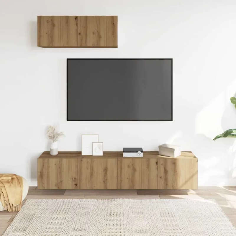 3 dalių sieninis televizoriaus spintelės komplektas Artisan Oak