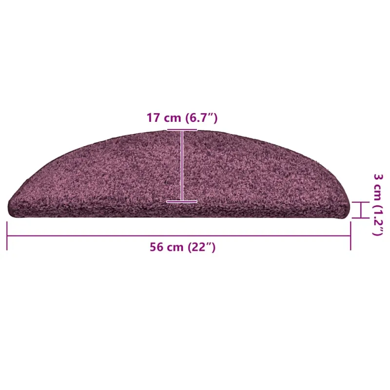 Laiptų kilimėliai, 30 vnt., 56x17x3 cm, tamsiai violetiniai, pusapvaliai