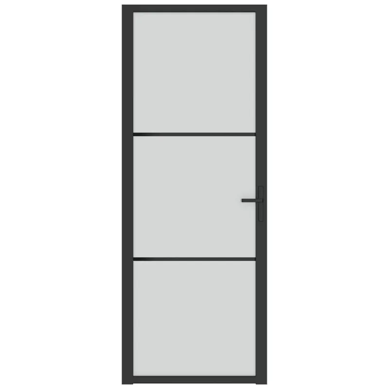 Vidaus durys, juodos, 76x201,5cm, matinis stiklas ir aliuminis