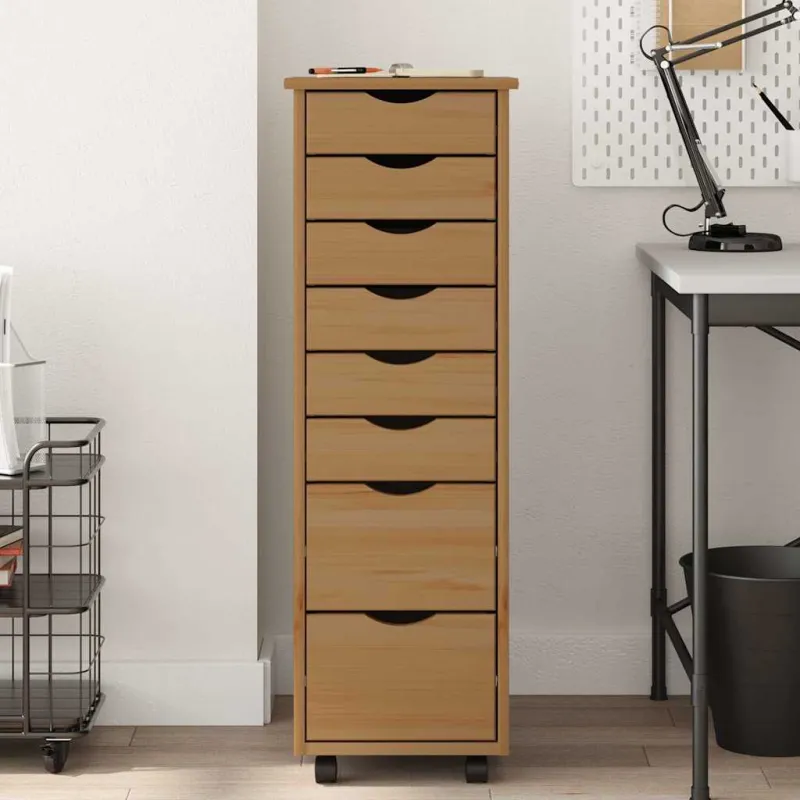Spintelė su ratukais ir stalčiais MOSS, ruda, pušies masyvas