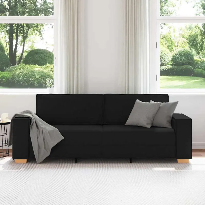 Trivietė sofa, juoda, 220x78x84 cm, audinys