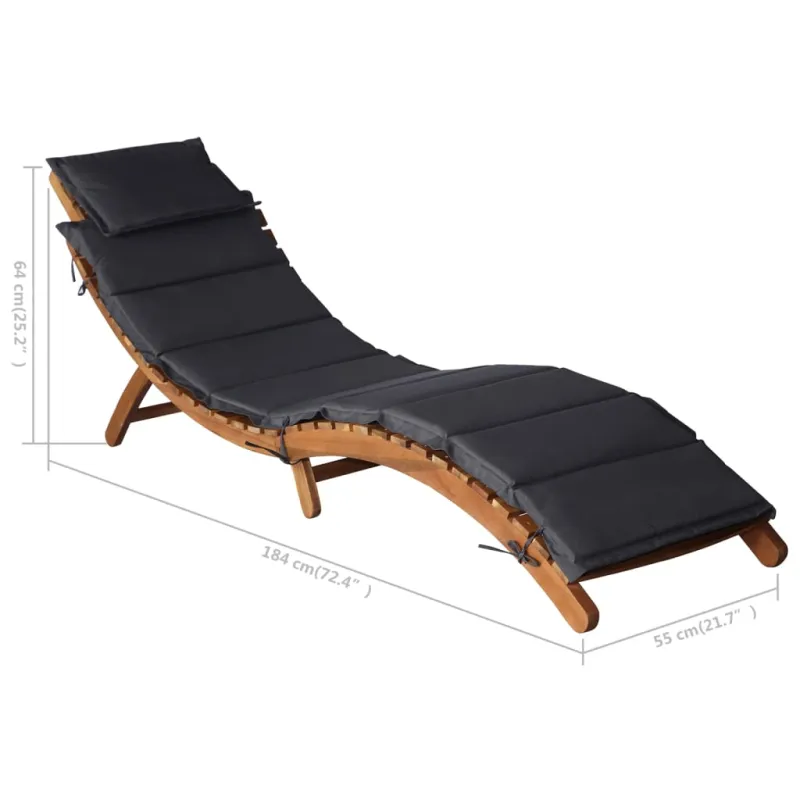 Saulės gultas | su pagalve 1-asmuo tamsiai pilka 55 x 184 x 64cm