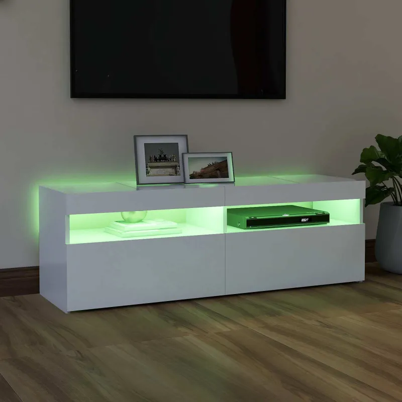 Televizoriaus spintelė su LED apšvietimu, balta, 120x35x40cm