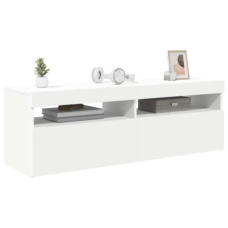 Televizoriaus spintelė su LED apšvietimu, balta, 120x35x40cm