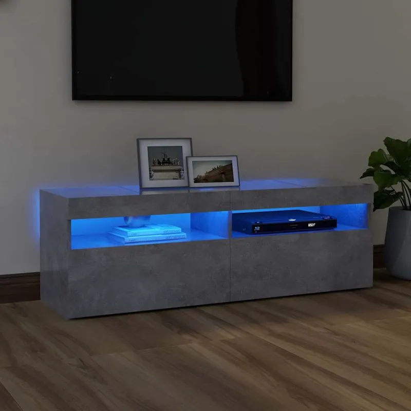 TV spintelė su LED apšvietimu, betono pilka, 120x35x40 cm