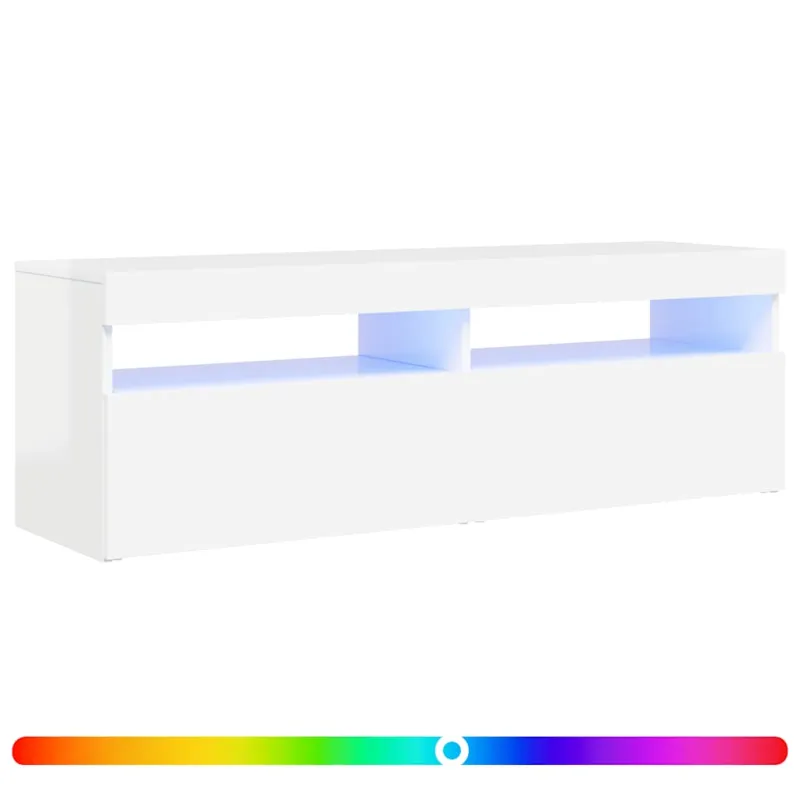 TV spintelė su LED apšvietimu, balta, 120x35x40cm, blizgi