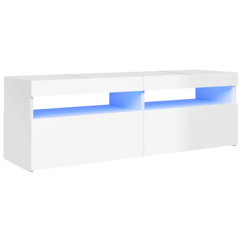 TV spintelė su LED apšvietimu, balta, 120x35x40cm, blizgi