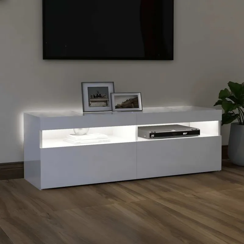 TV spintelė su LED apšvietimu, balta, 120x35x40cm, blizgi
