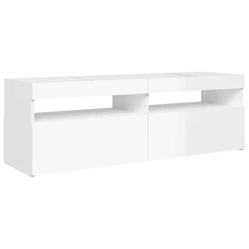 TV spintelė su LED apšvietimu, balta, 120x35x40cm, blizgi