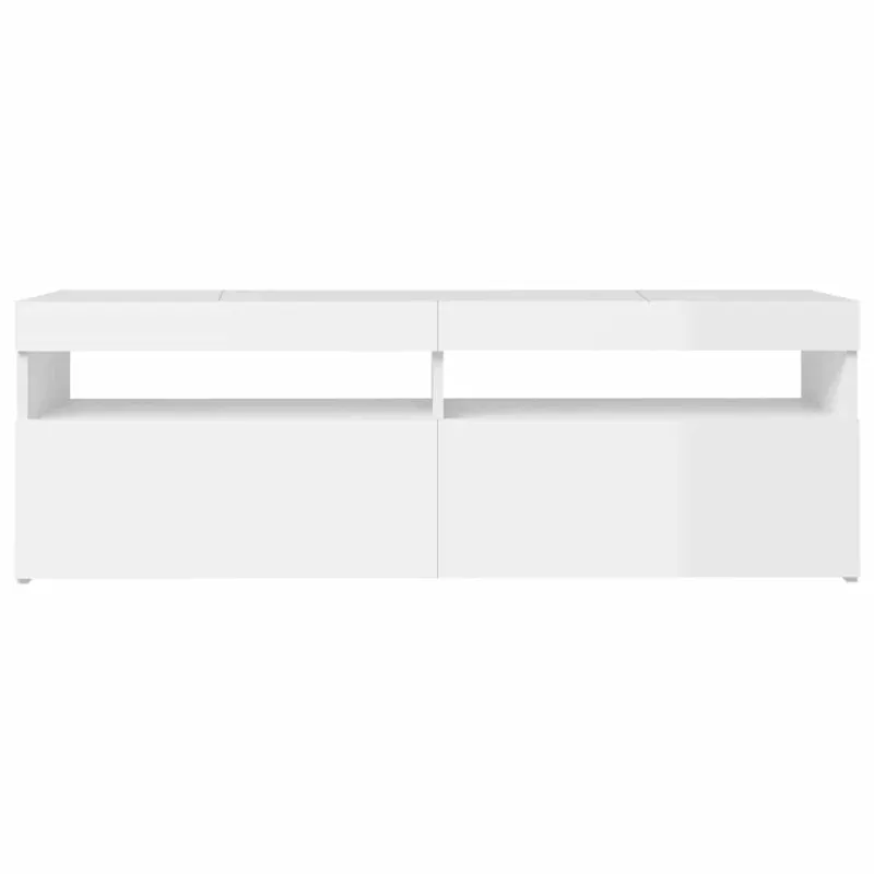 TV spintelė su LED apšvietimu, balta, 120x35x40cm, blizgi