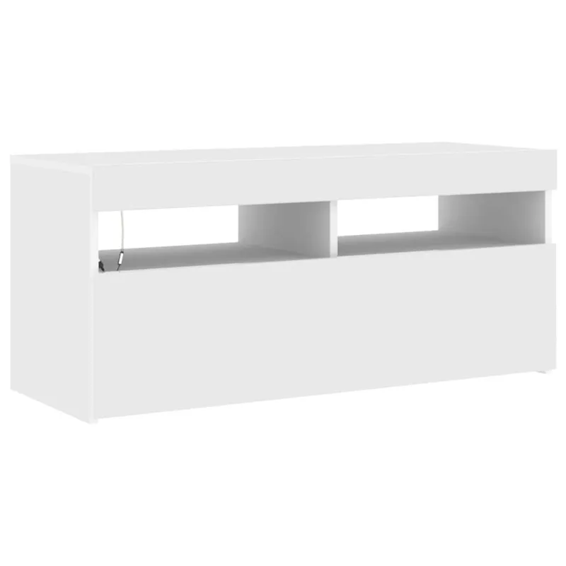 Televizoriaus spintelė su LED apšvietimu, balta, 90x35x40cm