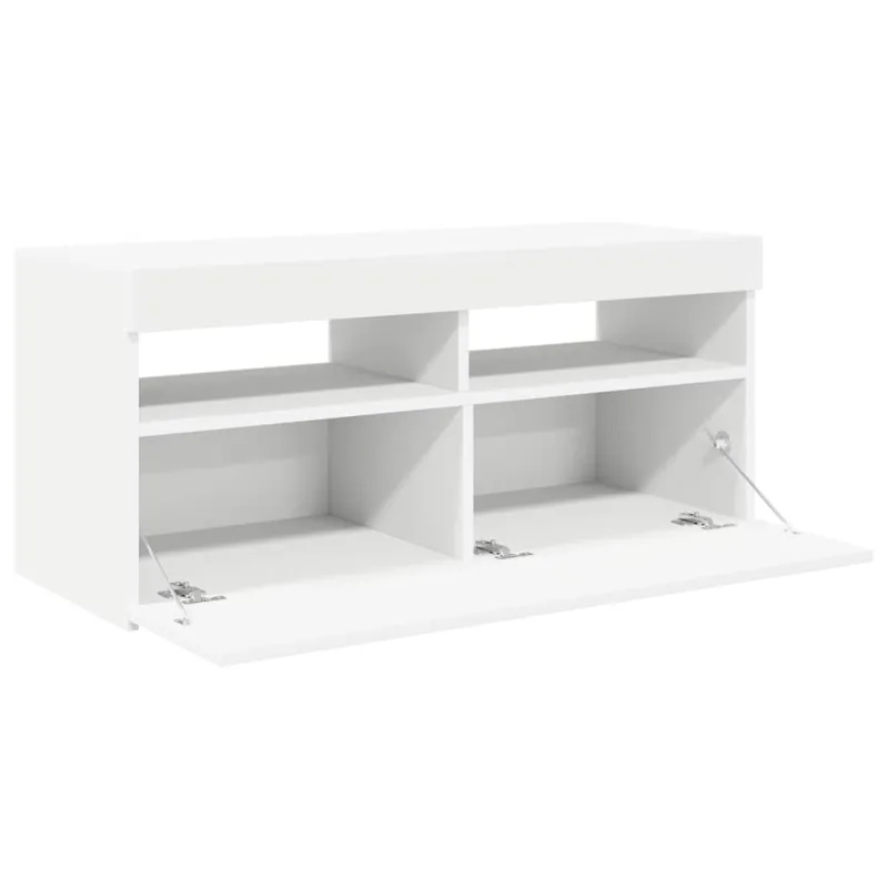 Televizoriaus spintelė su LED apšvietimu, balta, 90x35x40cm
