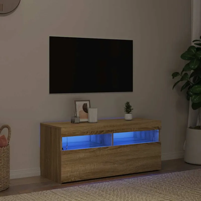 Televizoriaus spintelė su LED apšvietimu, ąžuolo, 90x35x40cm