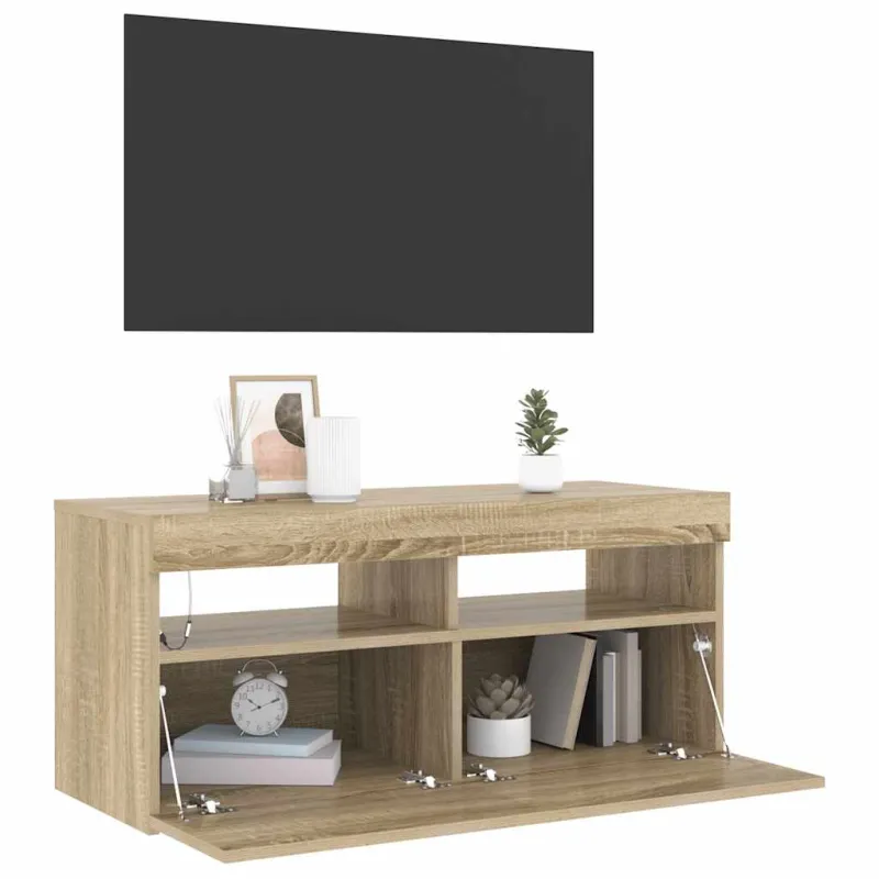 Televizoriaus spintelė su LED apšvietimu, ąžuolo, 90x35x40cm