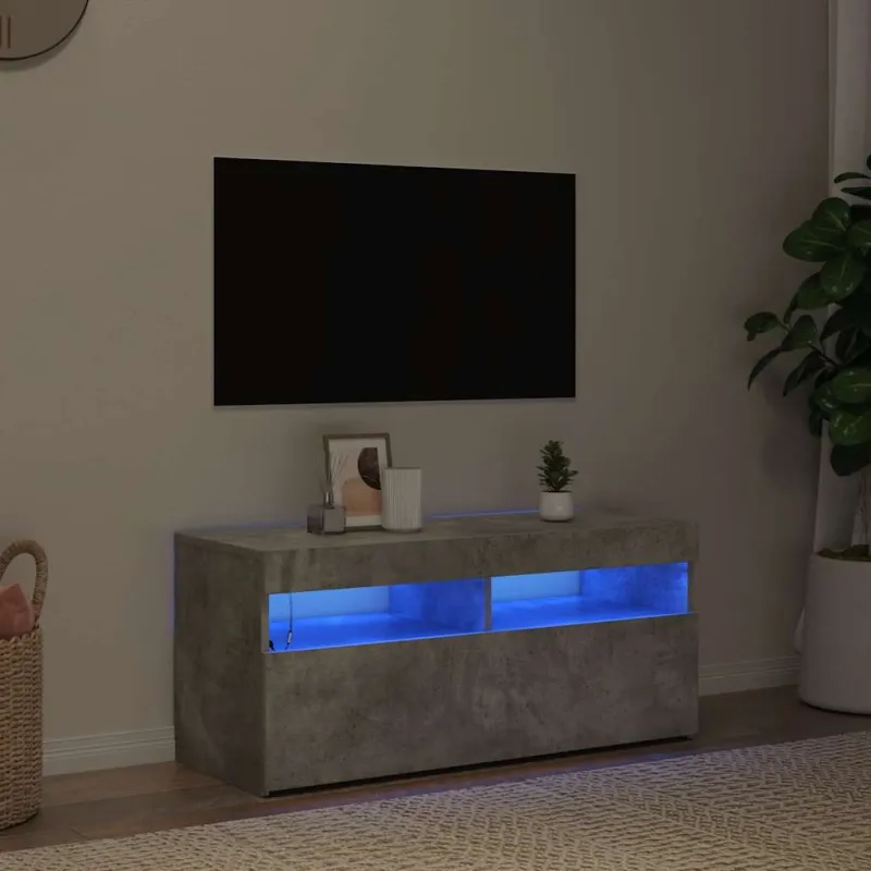 TV spintelė su LED apšvietimu, betono pilka, 90x35x40cm