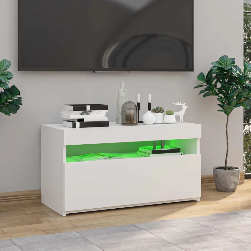 Televizoriaus spintelė su LED apšvietimu, balta, 75x35x40cm