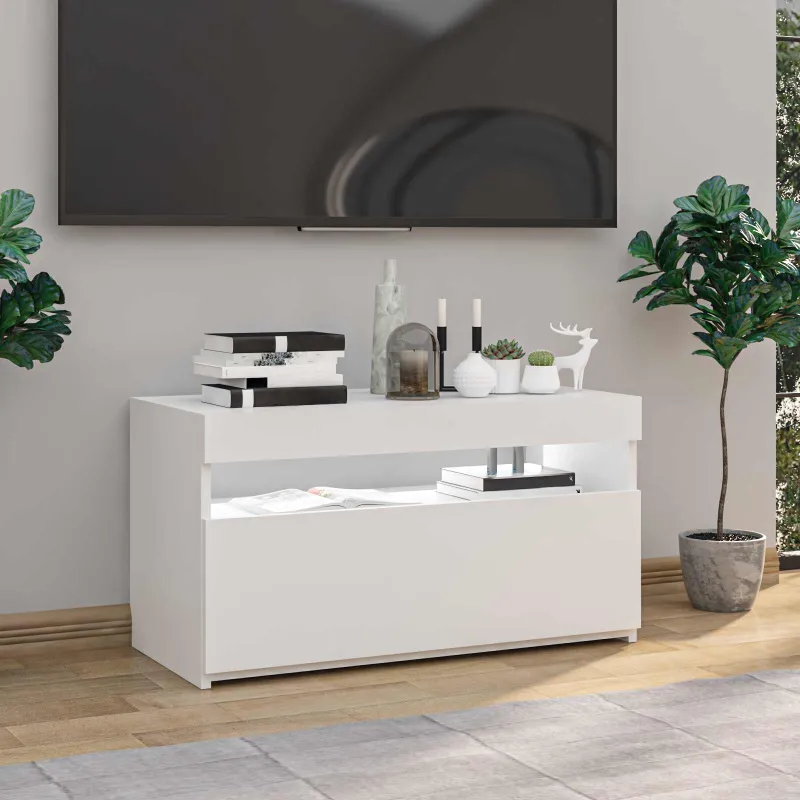 Televizoriaus spintelė su LED apšvietimu, balta, 75x35x40cm