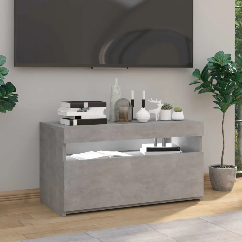 Televizoriaus spintelė su LED apšvietimu, betono, 75x35x40cm