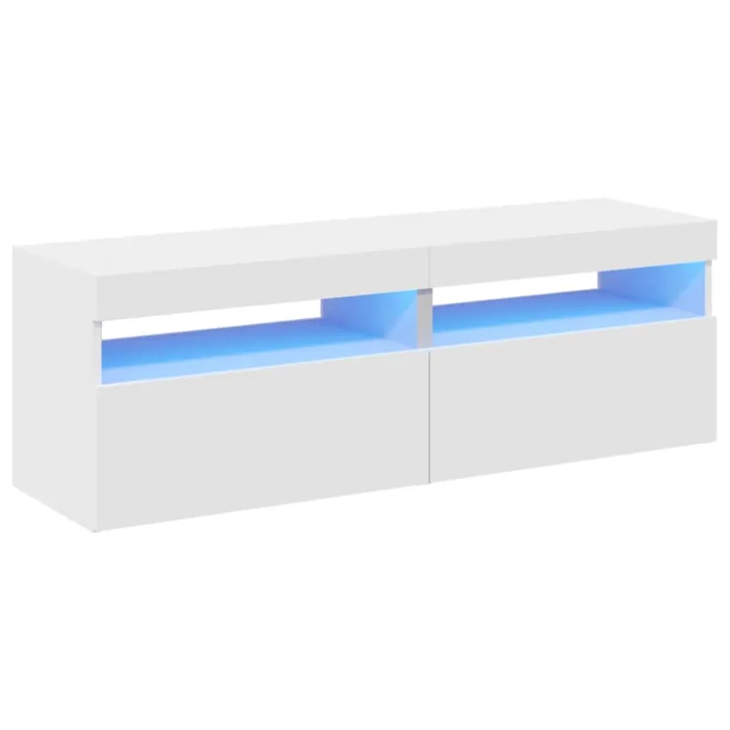 TV spintelės su LED apšvietimu, 2vnt., baltos, 60x35x40cm
