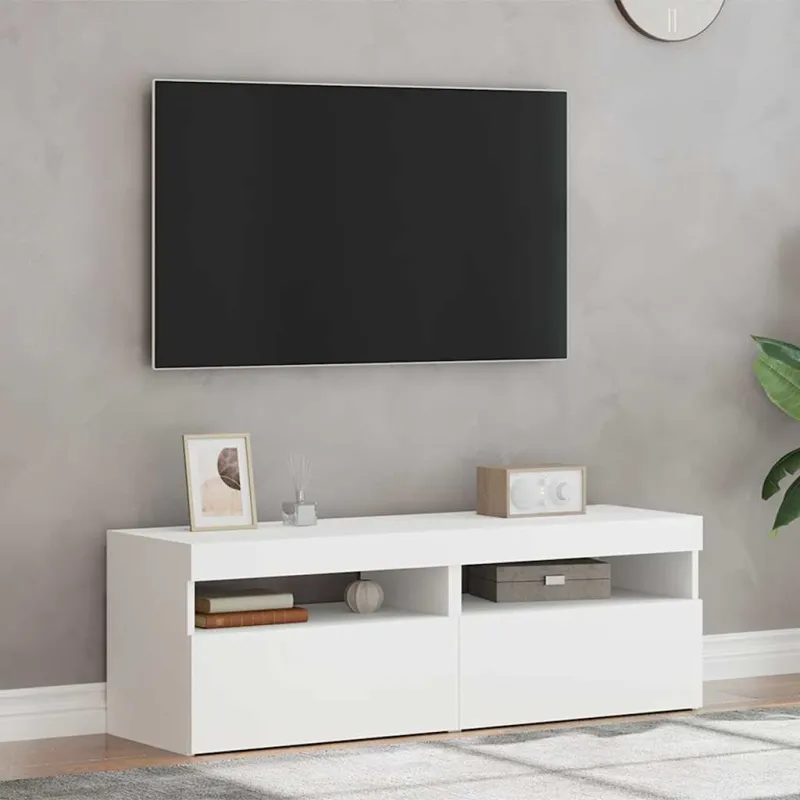 TV spintelės su LED apšvietimu, 2vnt., baltos, 60x35x40cm
