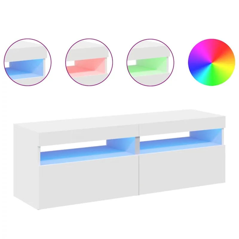 TV spintelės su LED apšvietimu, 2vnt., baltos, 60x35x40cm