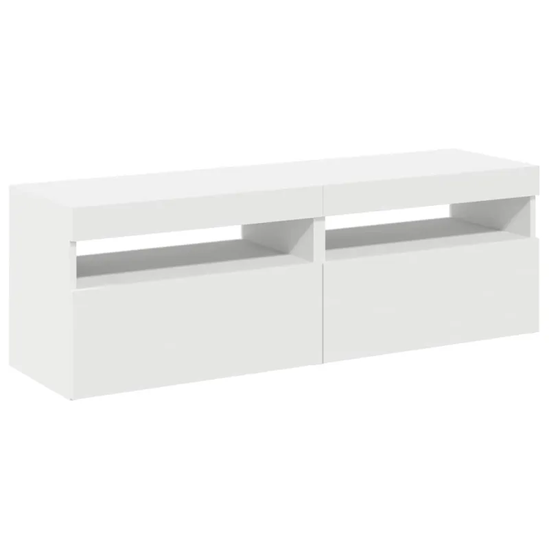 TV spintelės su LED apšvietimu, 2vnt., baltos, 60x35x40cm