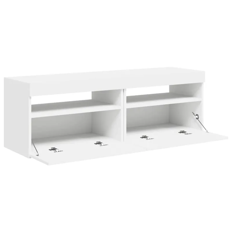 TV spintelės su LED apšvietimu, 2vnt., baltos, 60x35x40cm