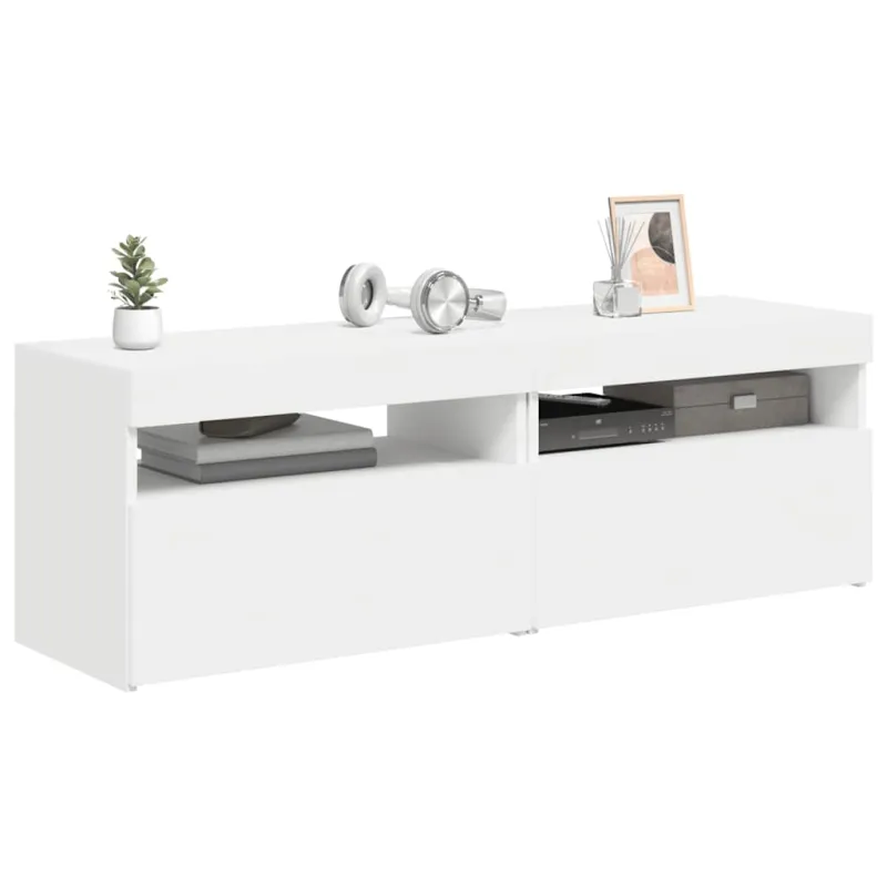 TV spintelės su LED apšvietimu, 2vnt., baltos, 60x35x40cm