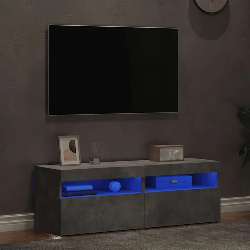 TV spintelės su LED apšvietimu, 2vnt., pilkos, 60x35x40cm