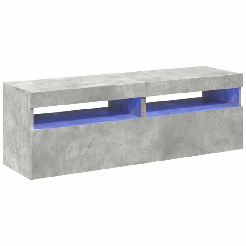 TV spintelės su LED apšvietimu, 2vnt., pilkos, 60x35x40cm