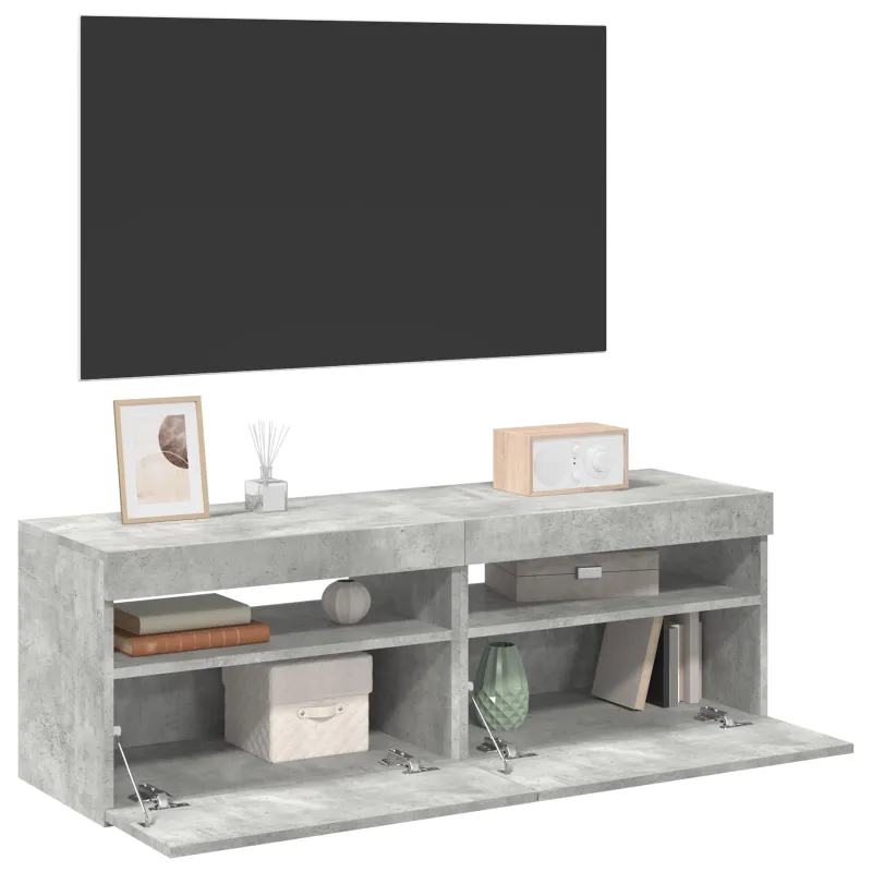 TV spintelės su LED apšvietimu, 2vnt., pilkos, 60x35x40cm