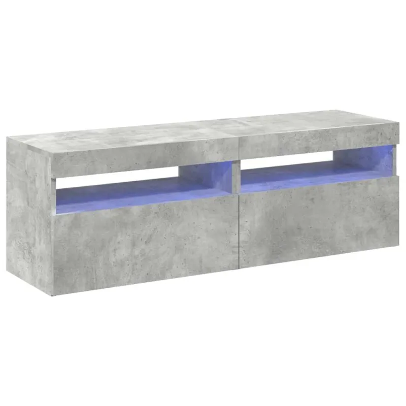 TV spintelės su LED apšvietimu, 2vnt., pilkos, 60x35x40cm