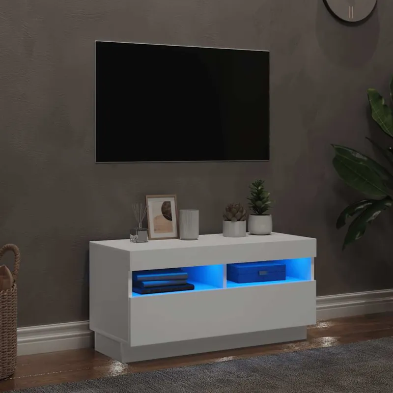 Televizoriaus spintelė su LED apšvietimu, balta, 80x35x40cm