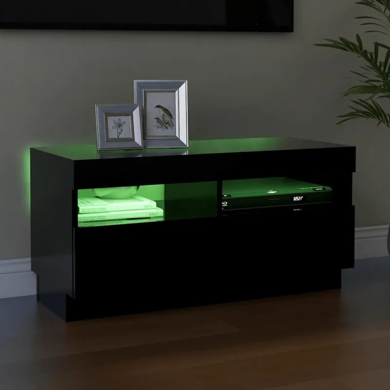 Televizoriaus spintelė su LED apšvietimu, juoda, 80x35x40cm