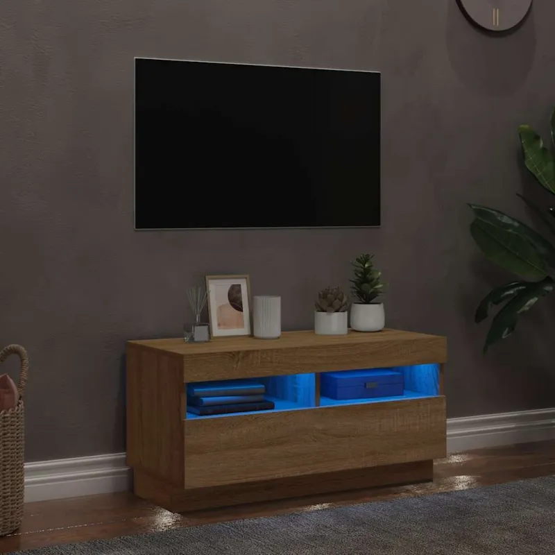 Televizoriaus spintelė su LED, sonoma ąžuolo, 80x35x40cm
