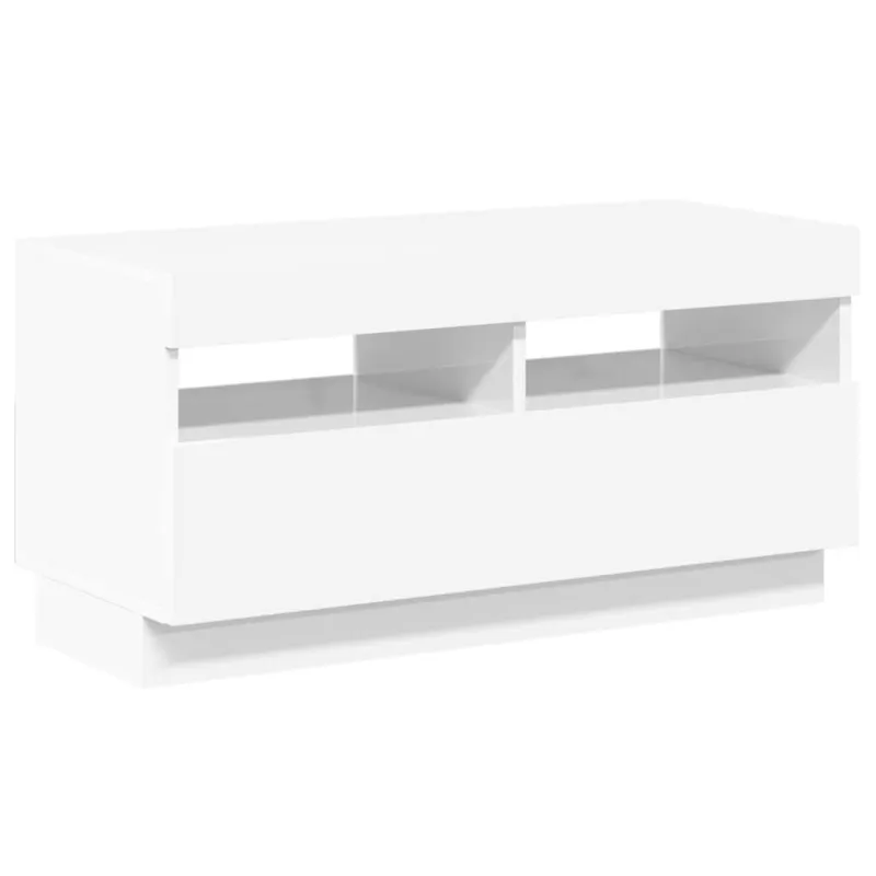 TV spintelė su LED apšvietimu, balta, 80x35x40cm, blizgi