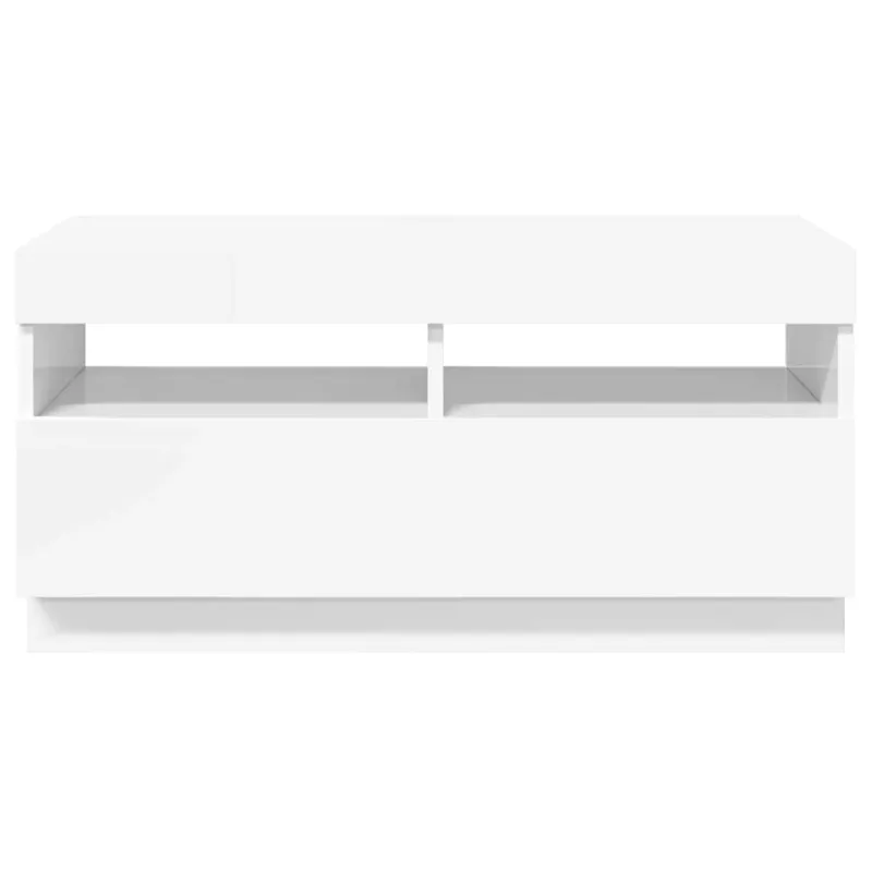 TV spintelė su LED apšvietimu, balta, 80x35x40cm, blizgi