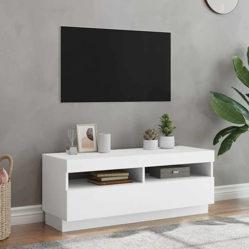 Televizoriaus spintelė su LED apšvietimu, balta, 100x35x40cm
