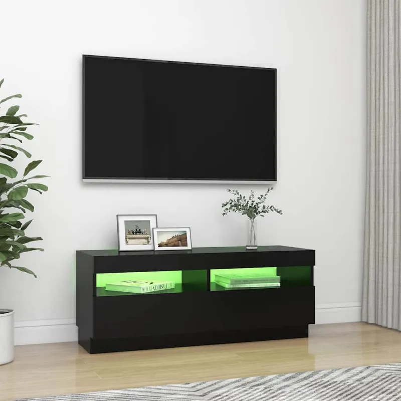 Televizoriaus spintelė su LED apšvietimu, juoda, 100x35x40cm