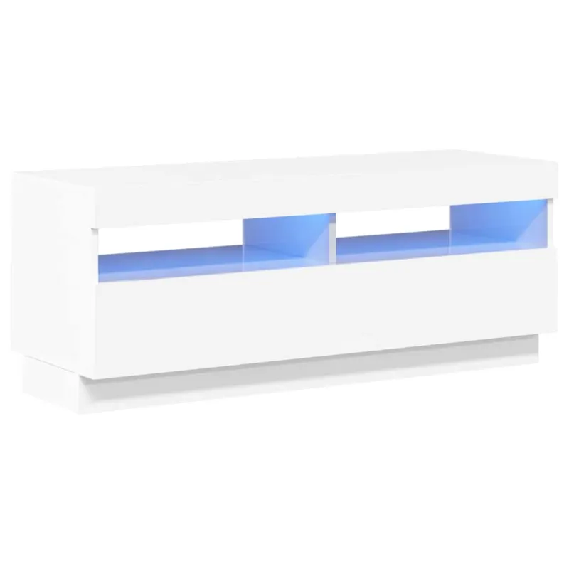 TV spintelė su LED apšvietimu, balta, 100x35x40cm, blizgi