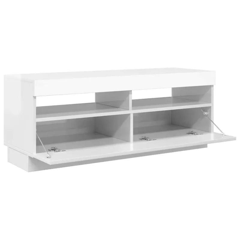 TV spintelė su LED apšvietimu, balta, 100x35x40cm, blizgi