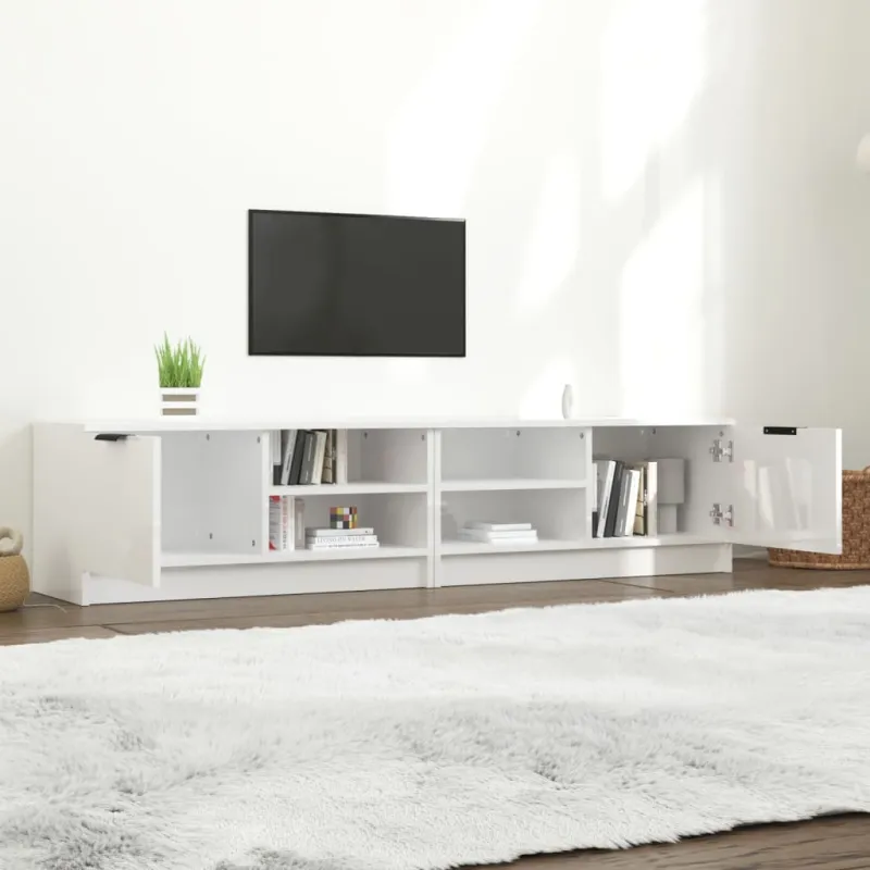 TV spintelės, 2vnt., baltos, 80x35x36,5cm, mediena, blizgios