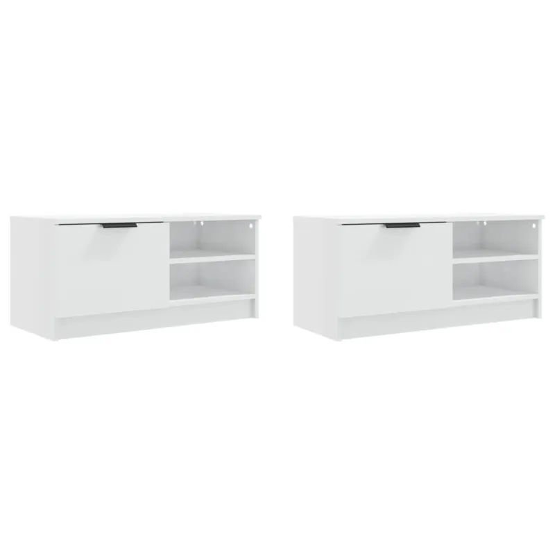 TV spintelės, 2vnt., baltos, 80x35x36,5cm, mediena, blizgios