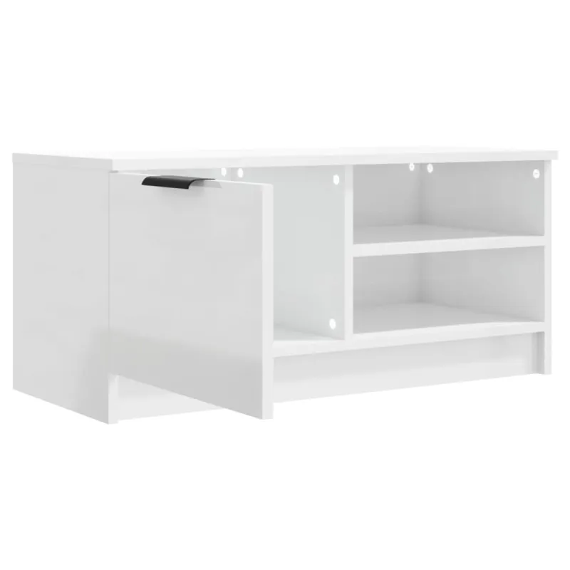 TV spintelės, 2vnt., baltos, 80x35x36,5cm, mediena, blizgios