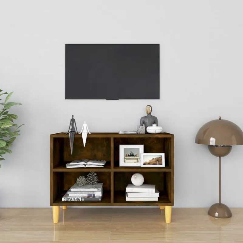 TV spintelė su medinėmis kojomis, dūminio ąžuolo, 69,5x30x50cm