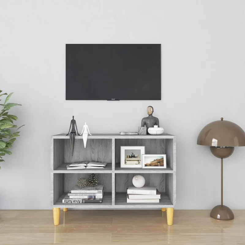 TV spintelė su medinėmis kojelėmis, pilka ąžuolo, 69,5x30x50cm